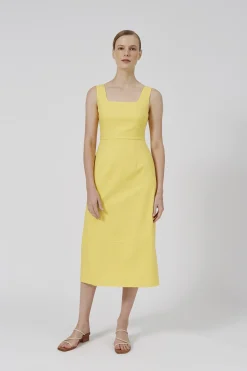Linen Fitted Midi Dress