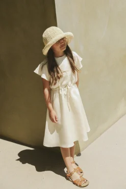 Linen Flutter Sleeve Midi Dress