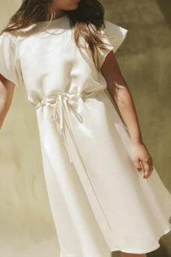 Linen Flutter Sleeve Midi Dress