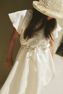 Linen Flutter Sleeve Midi Dress