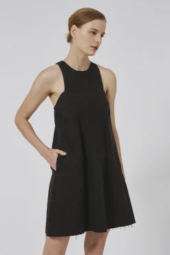 Linen Gathered-Back Shift Dress