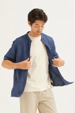 Linen Mandarin Collar Shirt