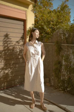 Linen Pleated Shirt Dress
