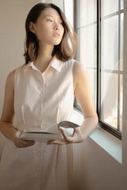 Linen Pleated Shirt Dress