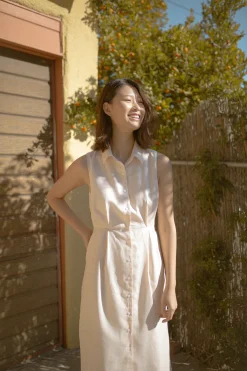 Linen Pleated Shirt Dress