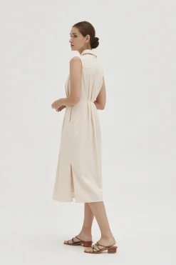 Linen Pleated Shirt Dress