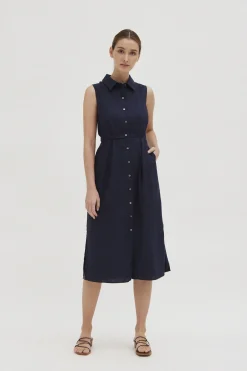 Linen Pleated Shirt Dress