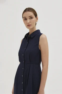 Linen Pleated Shirt Dress