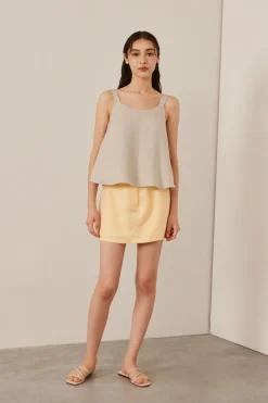 Linen Scoop-Neck Top