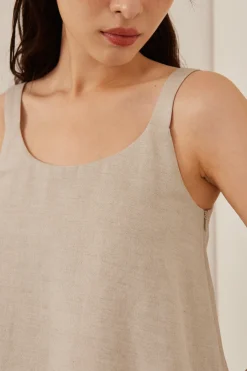 Linen Scoop-Neck Top