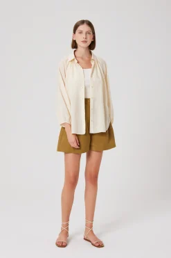 Lyocell Pleated High-Waist Shorts