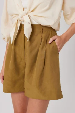 Lyocell Pleated High-Waist Shorts