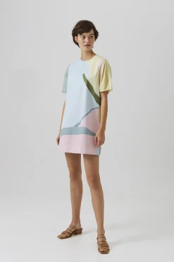 Mountains Pleat Sleeve Shift Dress