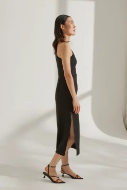 One-Shoulder Jersey Pleat Dress