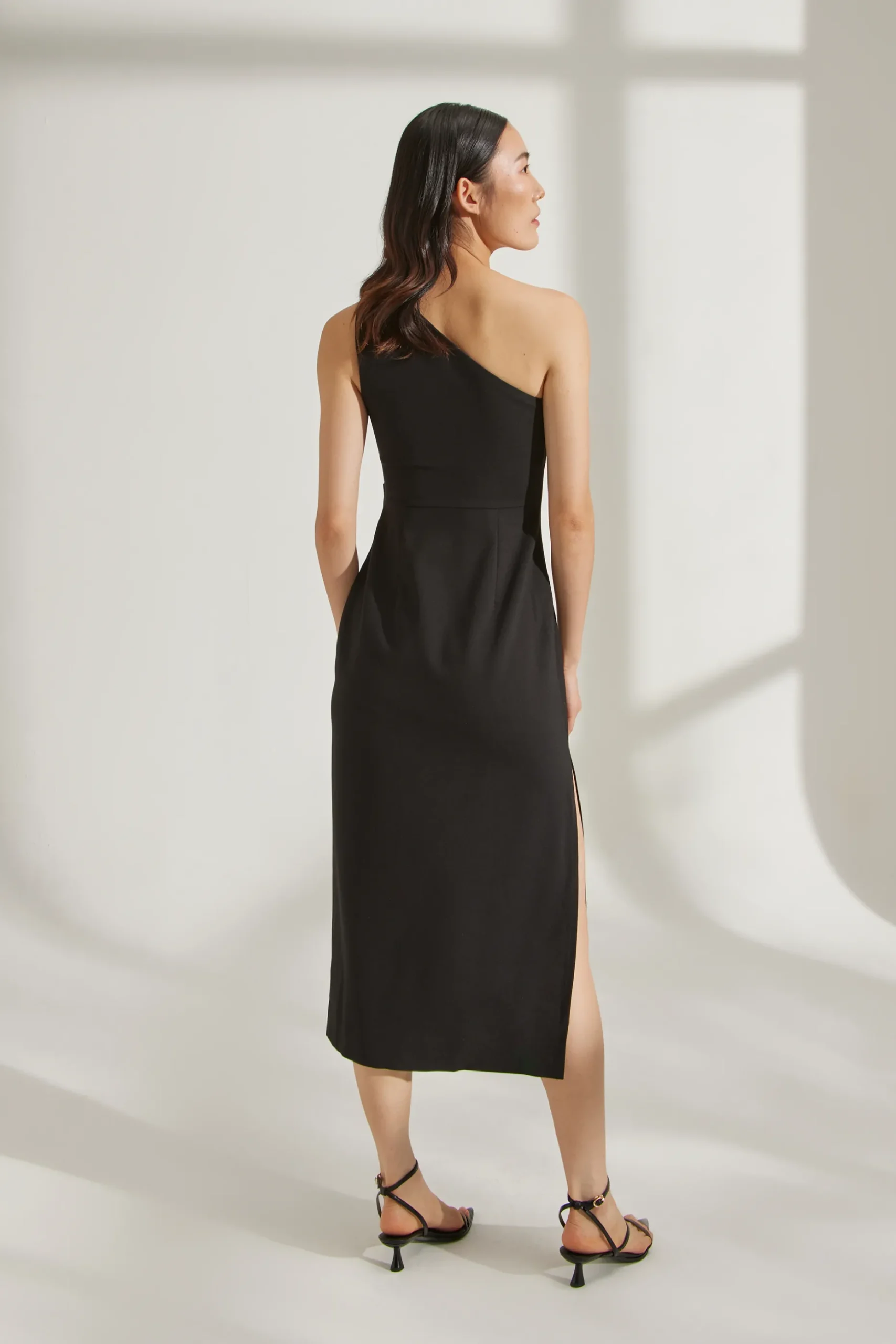 One-Shoulder Jersey Pleat Dress