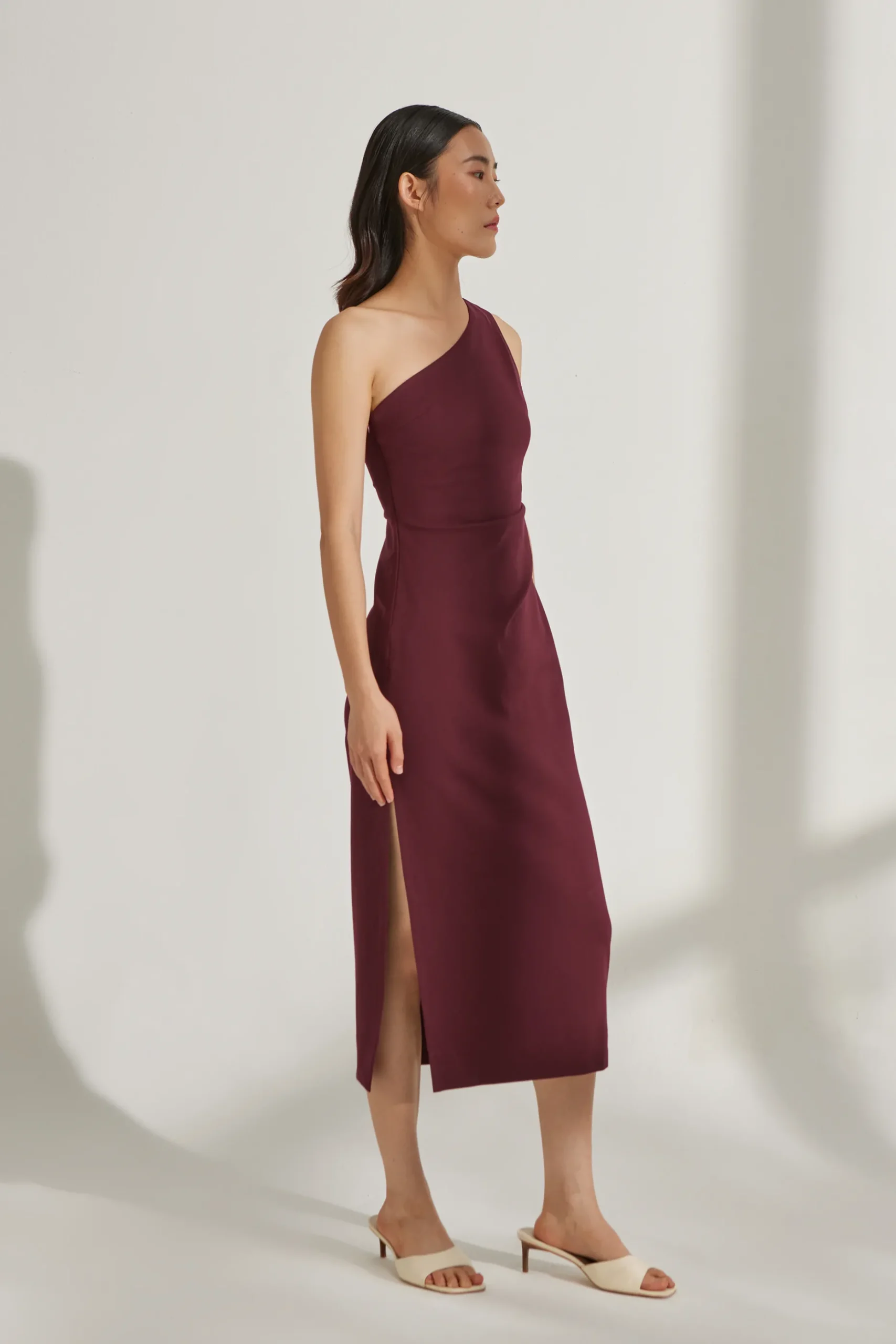 One-Shoulder Jersey Pleat Dress