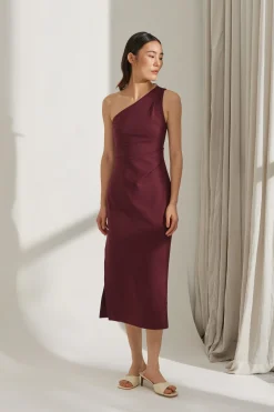 One-Shoulder Jersey Pleat Dress