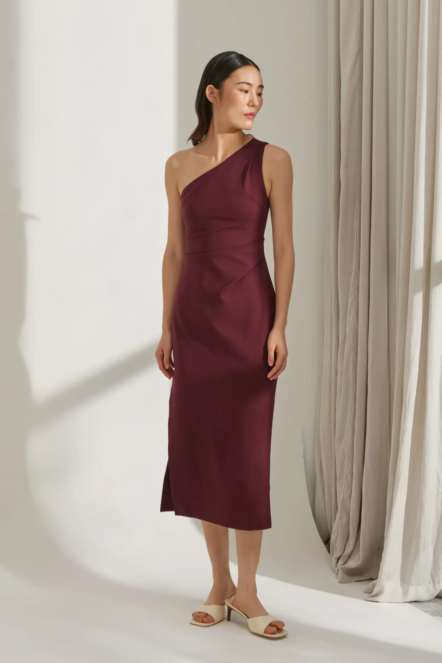 One-Shoulder Jersey Pleat Dress