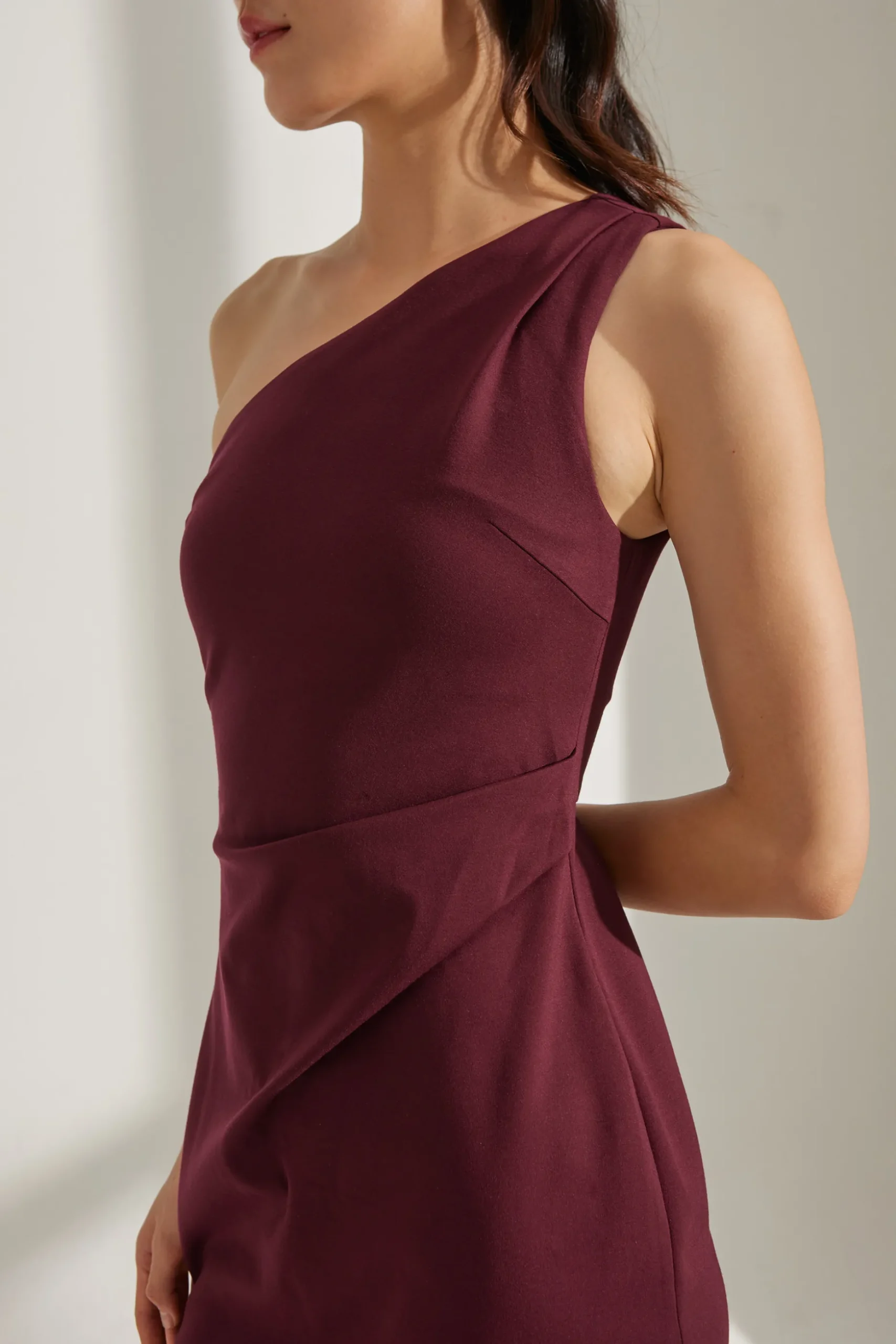 One-Shoulder Jersey Pleat Dress