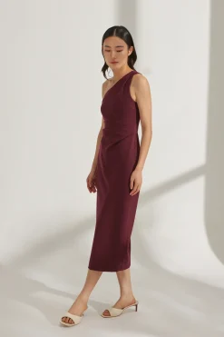 One-Shoulder Jersey Pleat Dress