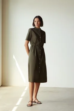 Organic Cotton Mandarin Collar Shirt Dress