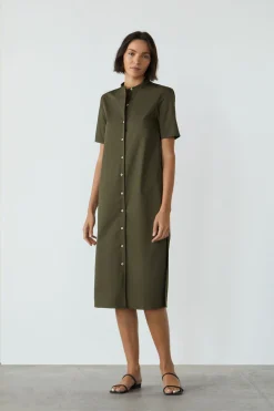 Organic Cotton Mandarin Collar Shirt Dress