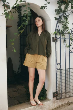 Organic Cotton V-Neck Gathered Top
