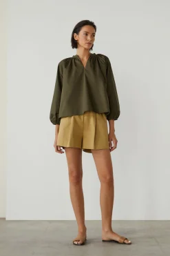 Organic Cotton V-Neck Gathered Top