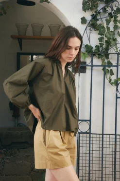 Organic Cotton V-Neck Gathered Top