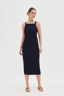 Pleated Column Midi Dress