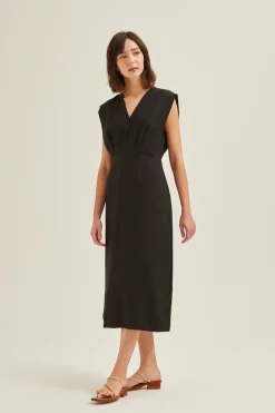 Pleat-Shoulder Tencel Dress
