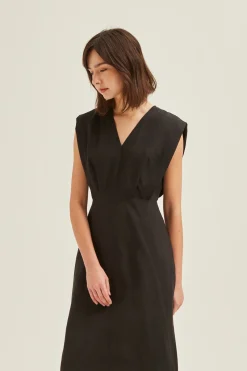 Pleat-Shoulder Tencel Dress