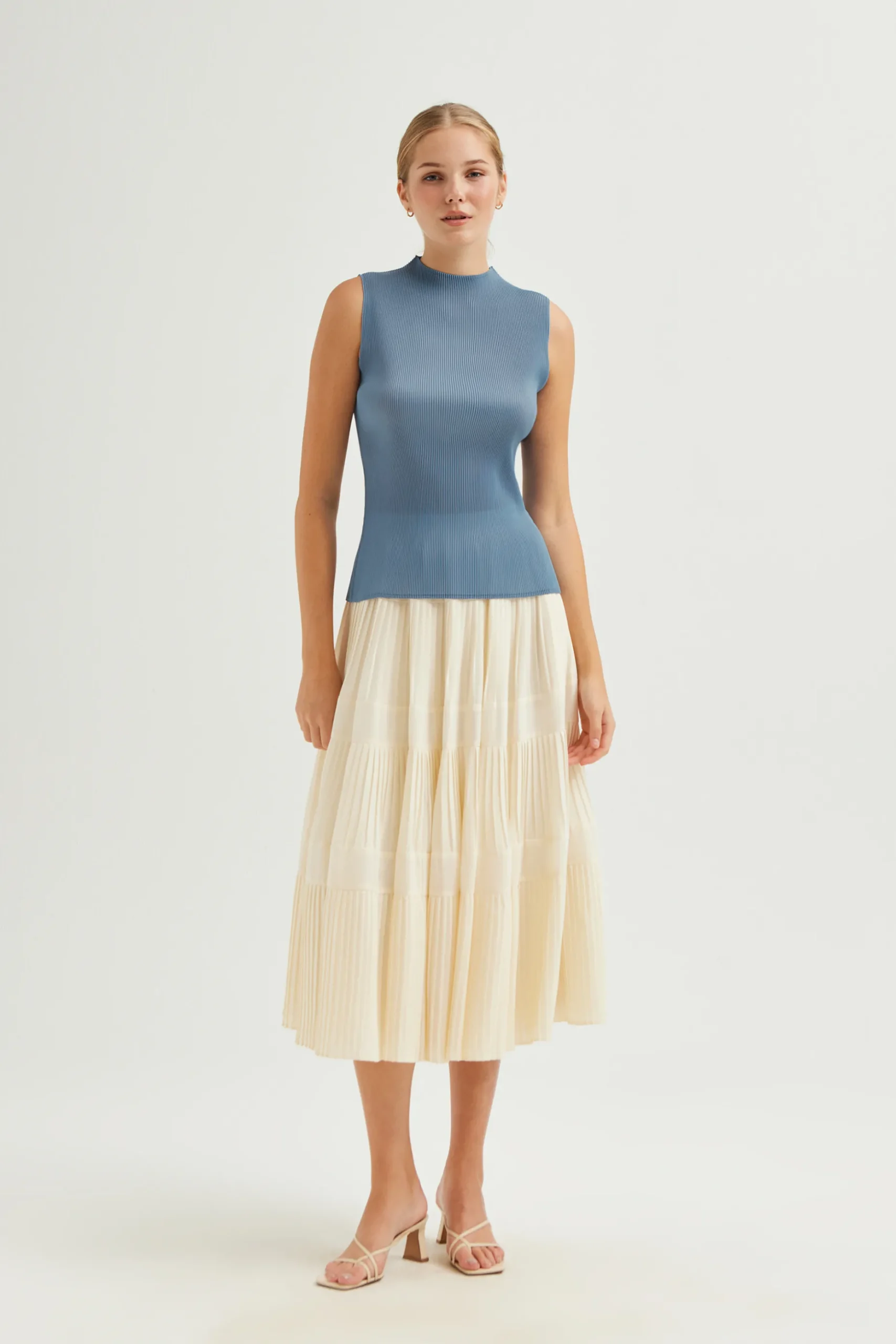 Plissé Pleated Mock-Neck Top