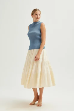 Plissé Pleated Mock-Neck Top