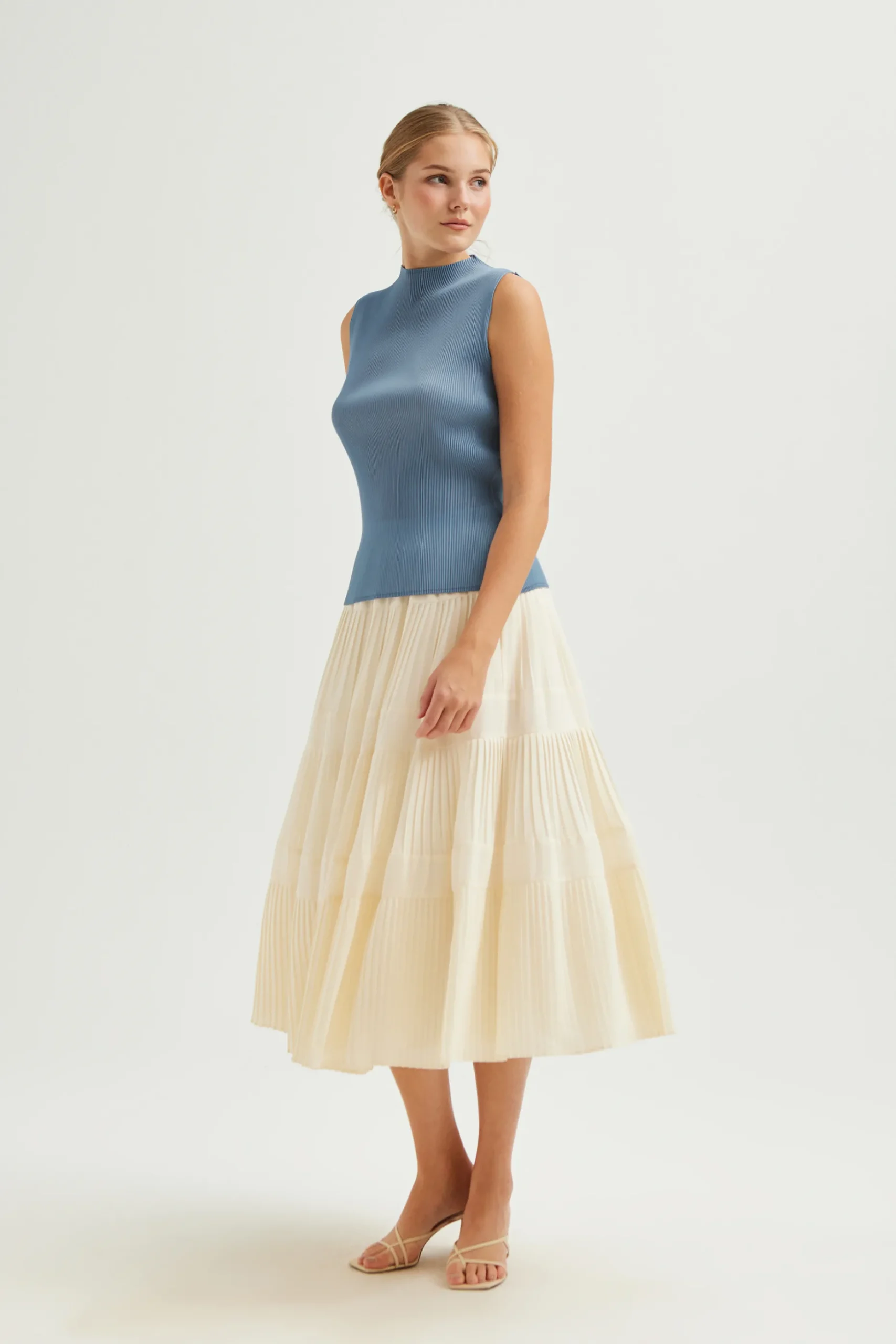 Plissé Pleated Mock-Neck Top