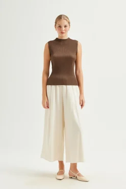 Plissé Pleated Mock-Neck Top
