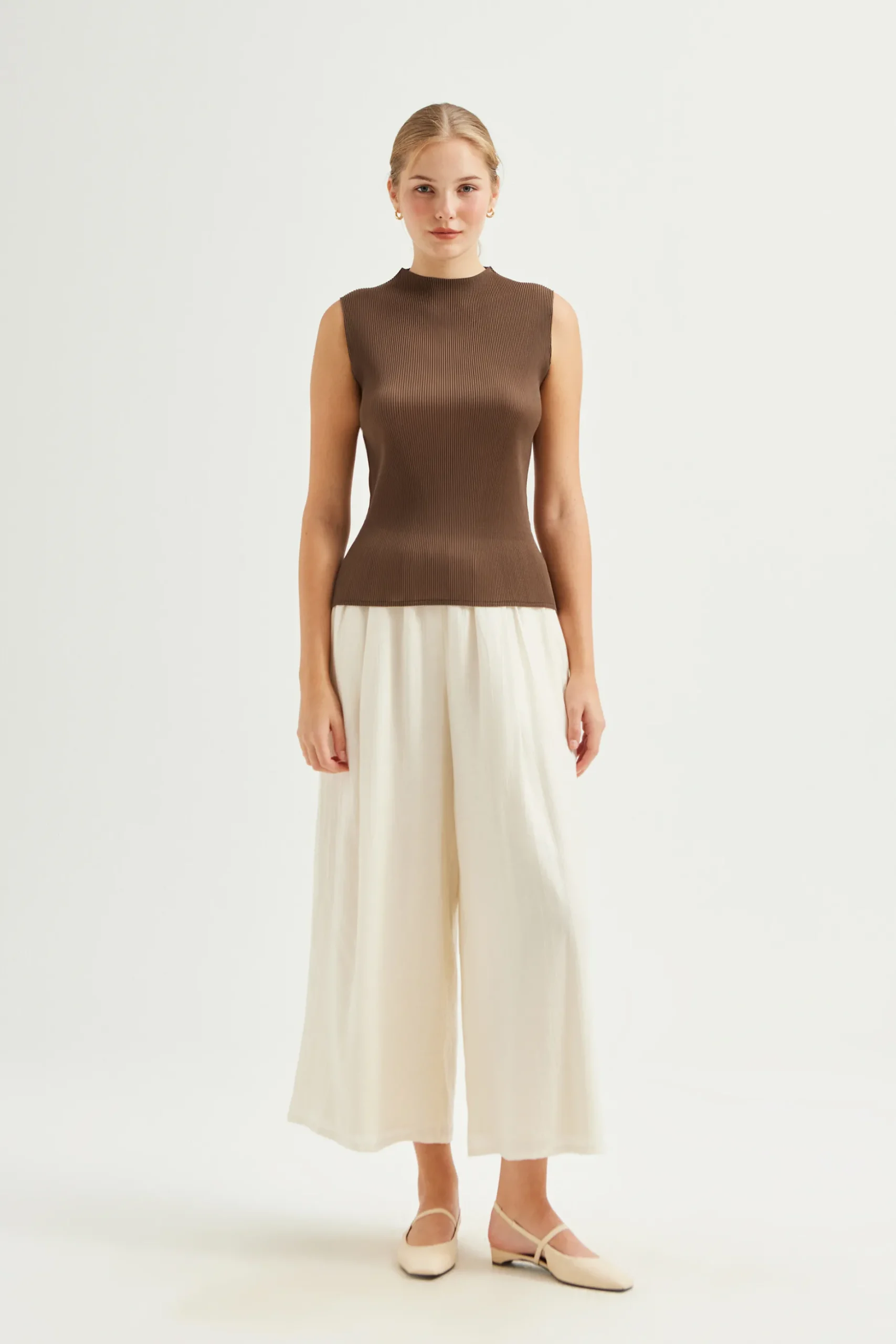 Plissé Pleated Mock-Neck Top