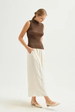 Plissé Pleated Mock-Neck Top