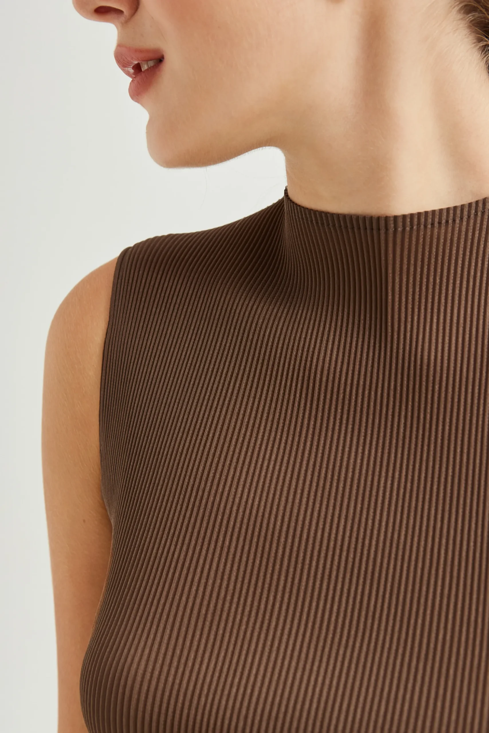 Plissé Pleated Mock-Neck Top