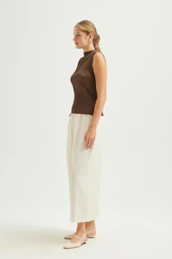 Plissé Pleated Mock-Neck Top