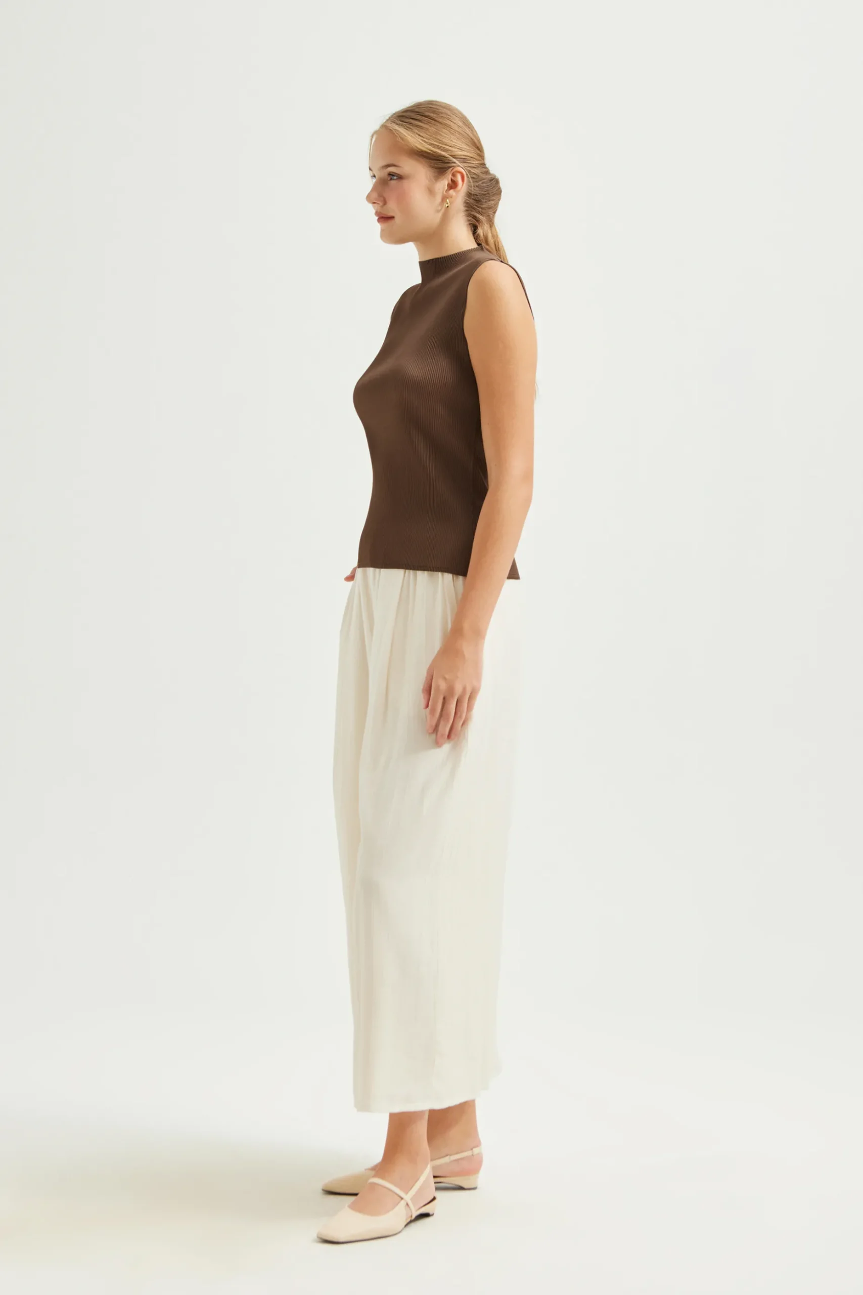 Plissé Pleated Mock-Neck Top