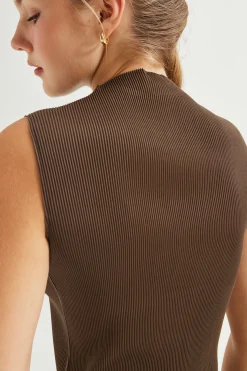 Plissé Pleated Mock-Neck Top