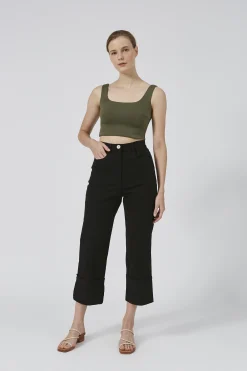 Raw Hem Straight-Leg Pants