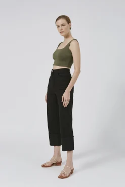 Raw Hem Straight-Leg Pants