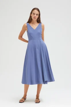 Rayon V-Neck Midi Dress