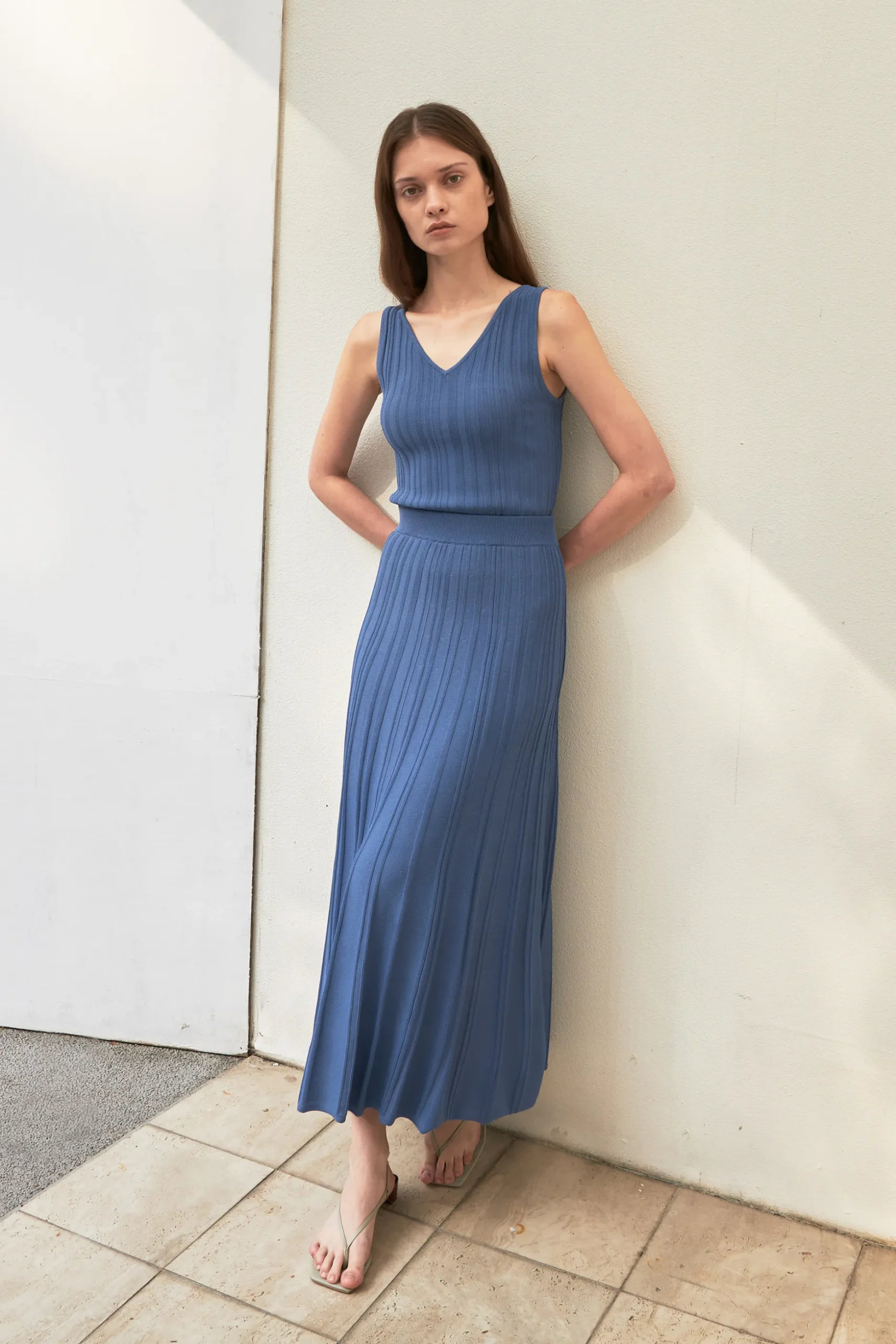 Ribbed Knit Midi Skirt