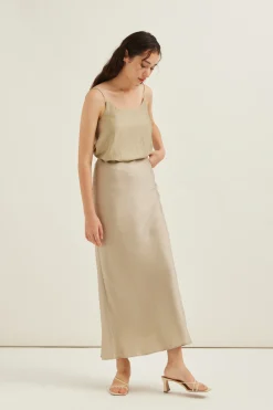 Satin Bias-Cut Maxi Skirt