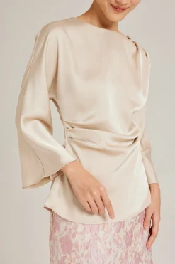 Satin Drape Long-Sleeve Top