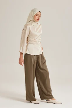 Satin Drape Long-Sleeve Top