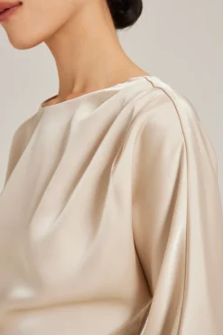Satin Drape Long-Sleeve Top